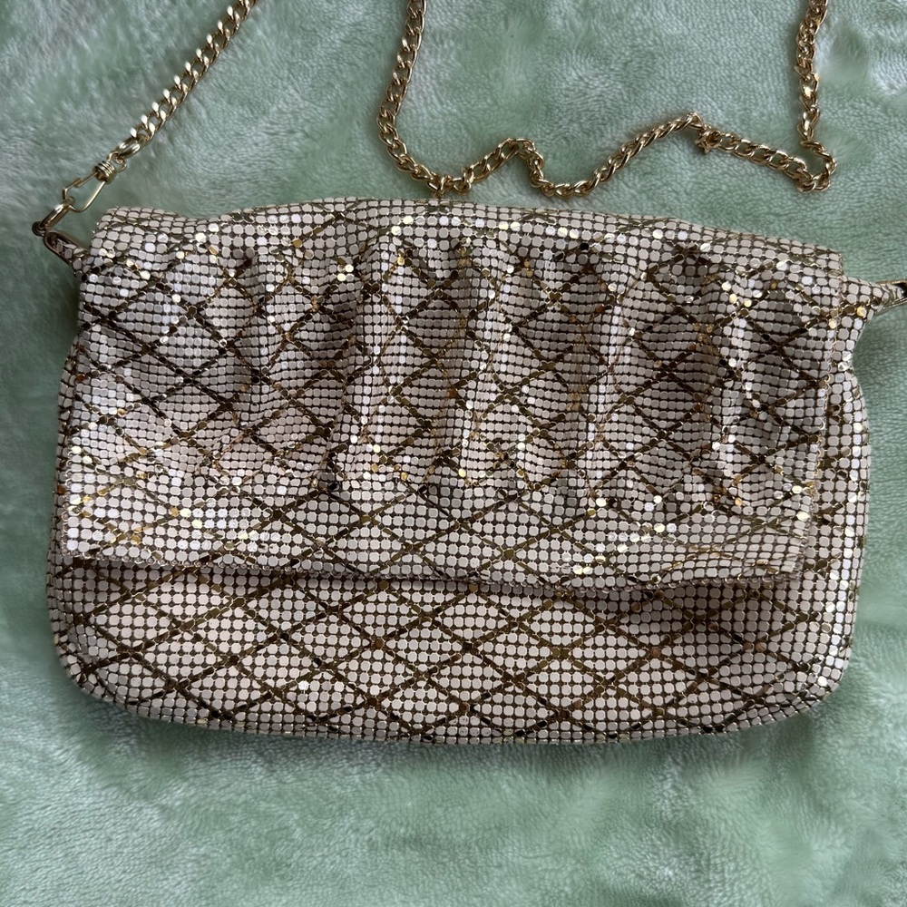 Vintage Royal Mesh Made for Metal gold shiny gold and ivory evening bag